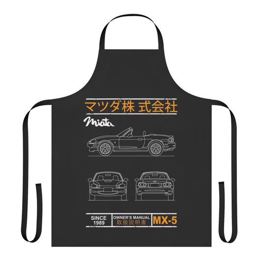 Apron featuring a blueprint-style design of the Mazda MX-5 Miata sports car