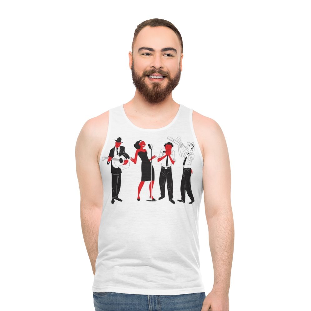 Blues band unisex tank top with delta blues and jazz singer design