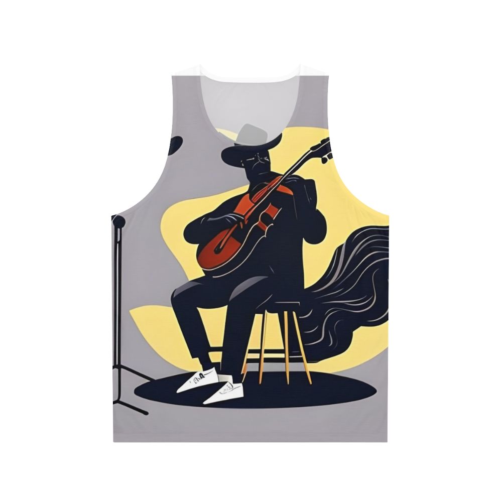 Blues inspired unisex tank top with musical instruments