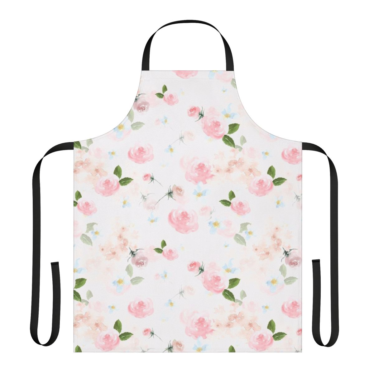 Blush watercolor floral botanical garden apron with blooming flowers and petals