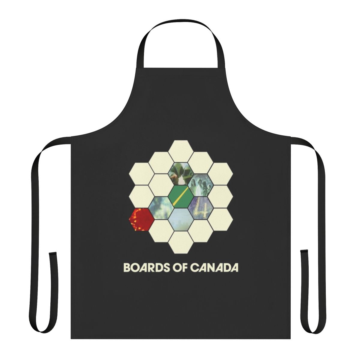 Boards of Canada inspired kitchen apron with ambient electronic music graphics