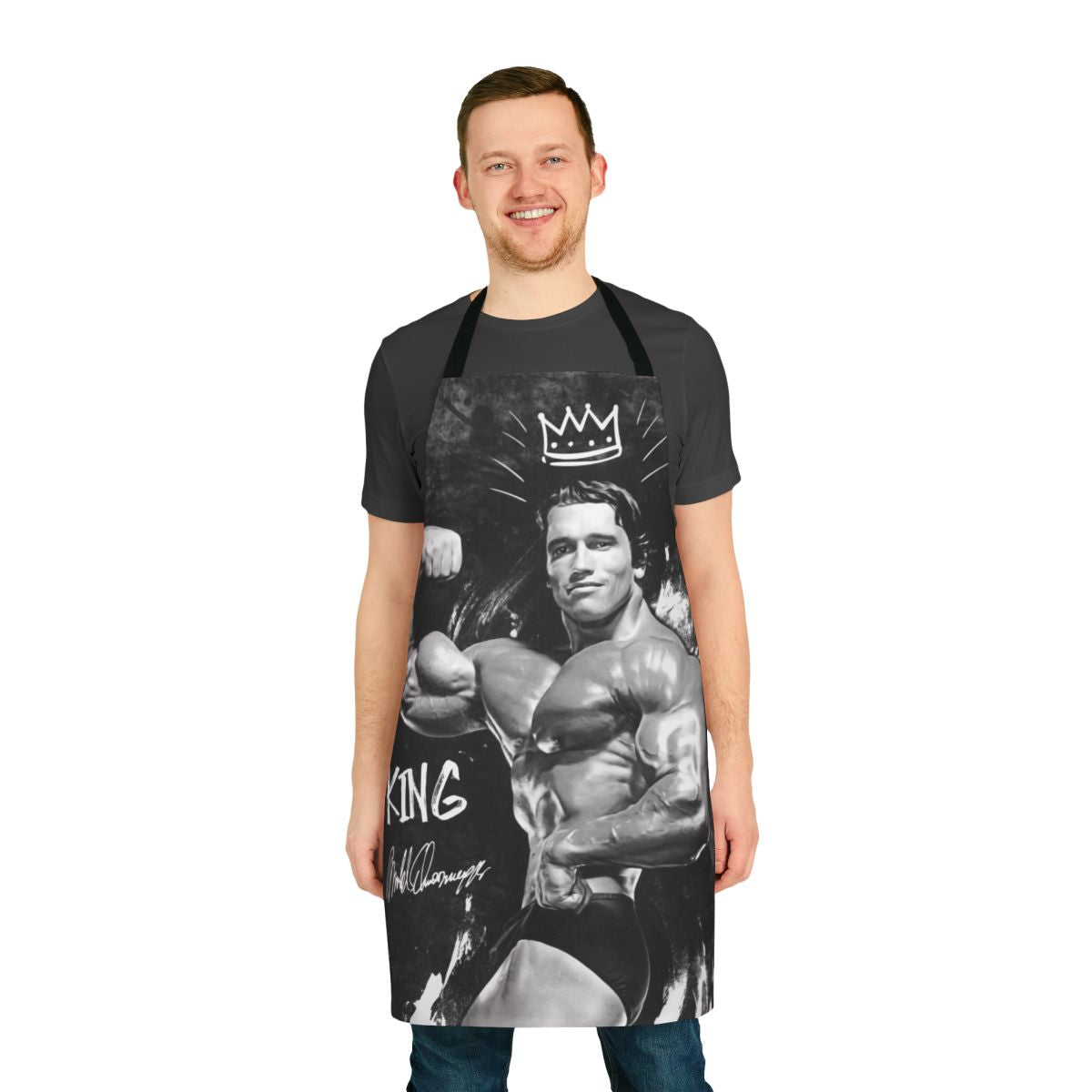 Bodybuilding-themed apron with muscular design for fitness-focused chefs and grillers