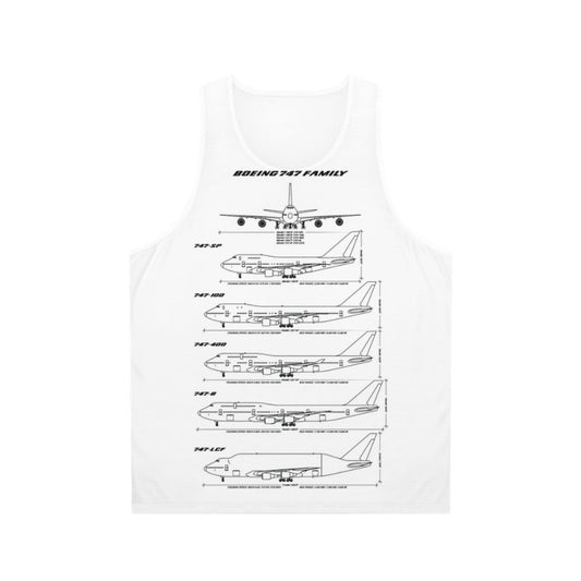 Boeing 747 Jumbo Jet Blueprint White Unisex Tank Top