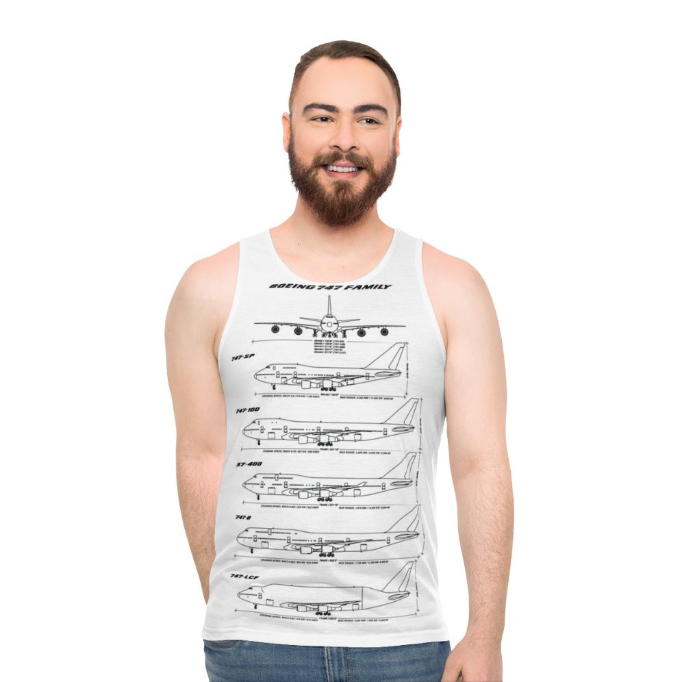 Boeing 747 Jumbo Jet Blueprint White Unisex Tank Top