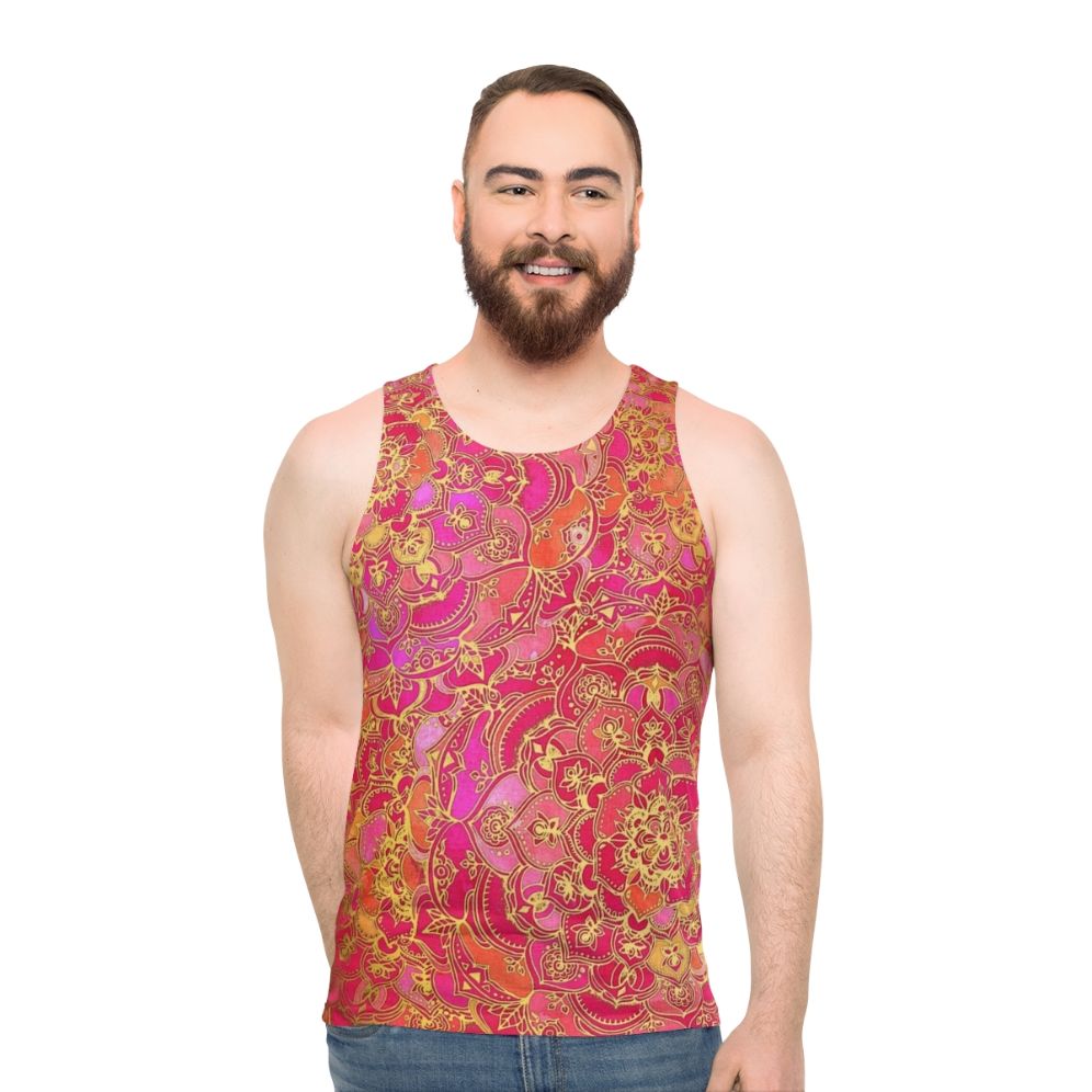Bohemian mandala tank top with gold baroque floral pattern