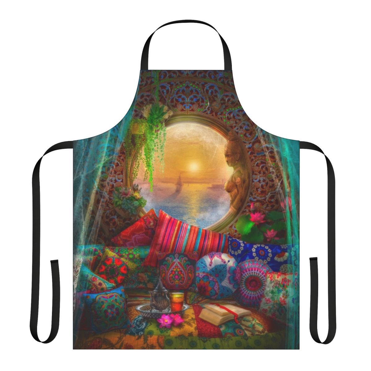 Oasis-inspired boho apron with Moroccan-style pattern