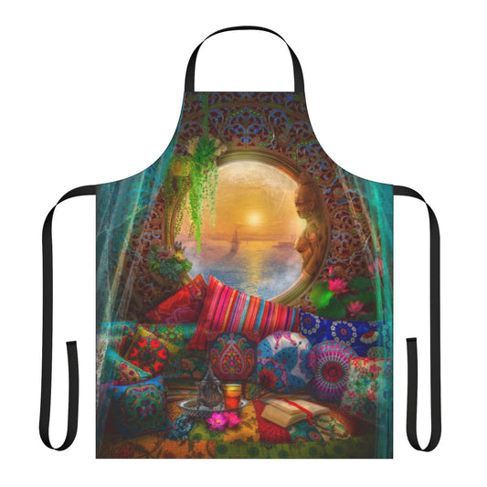 Oasis-inspired boho apron with Moroccan-style pattern