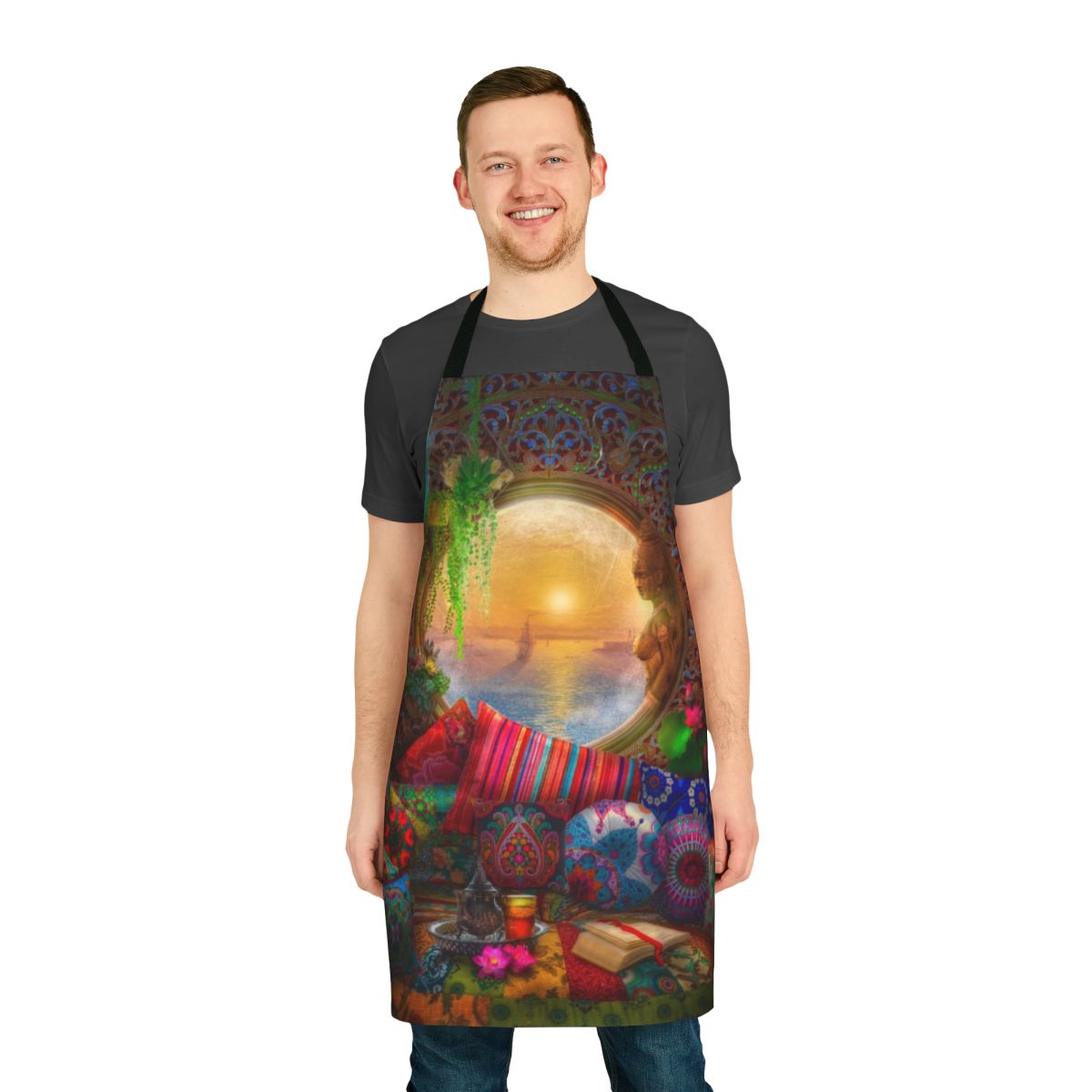 Oasis-inspired boho apron with Moroccan-style pattern