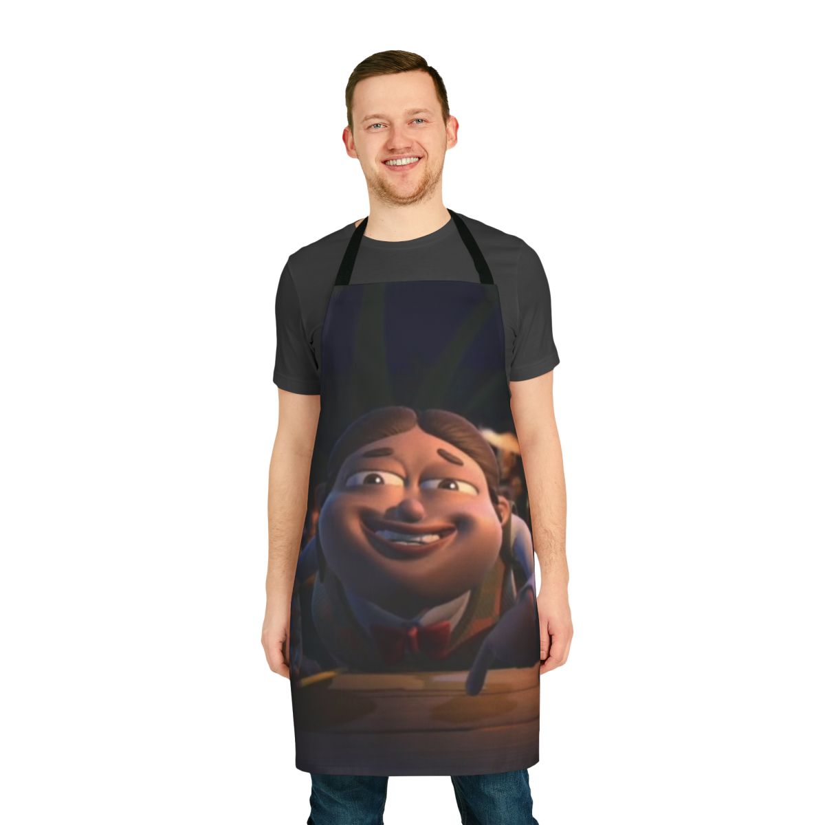 A cartoon-inspired apron featuring the character Bolbi Stroganovsky from the popular TV show Jimmy Neutron