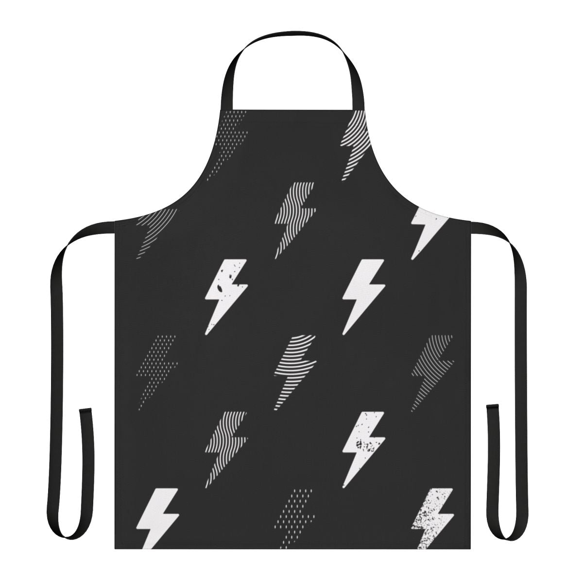 Stylish black and white thunder pattern apron with geometric, vectorial design