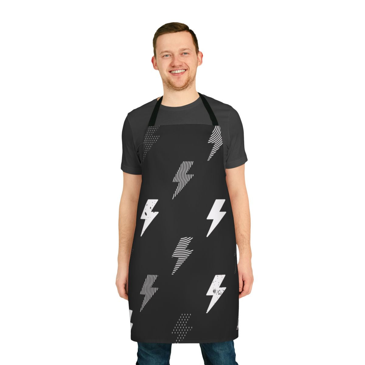 Stylish black and white thunder pattern apron with geometric, vectorial design
