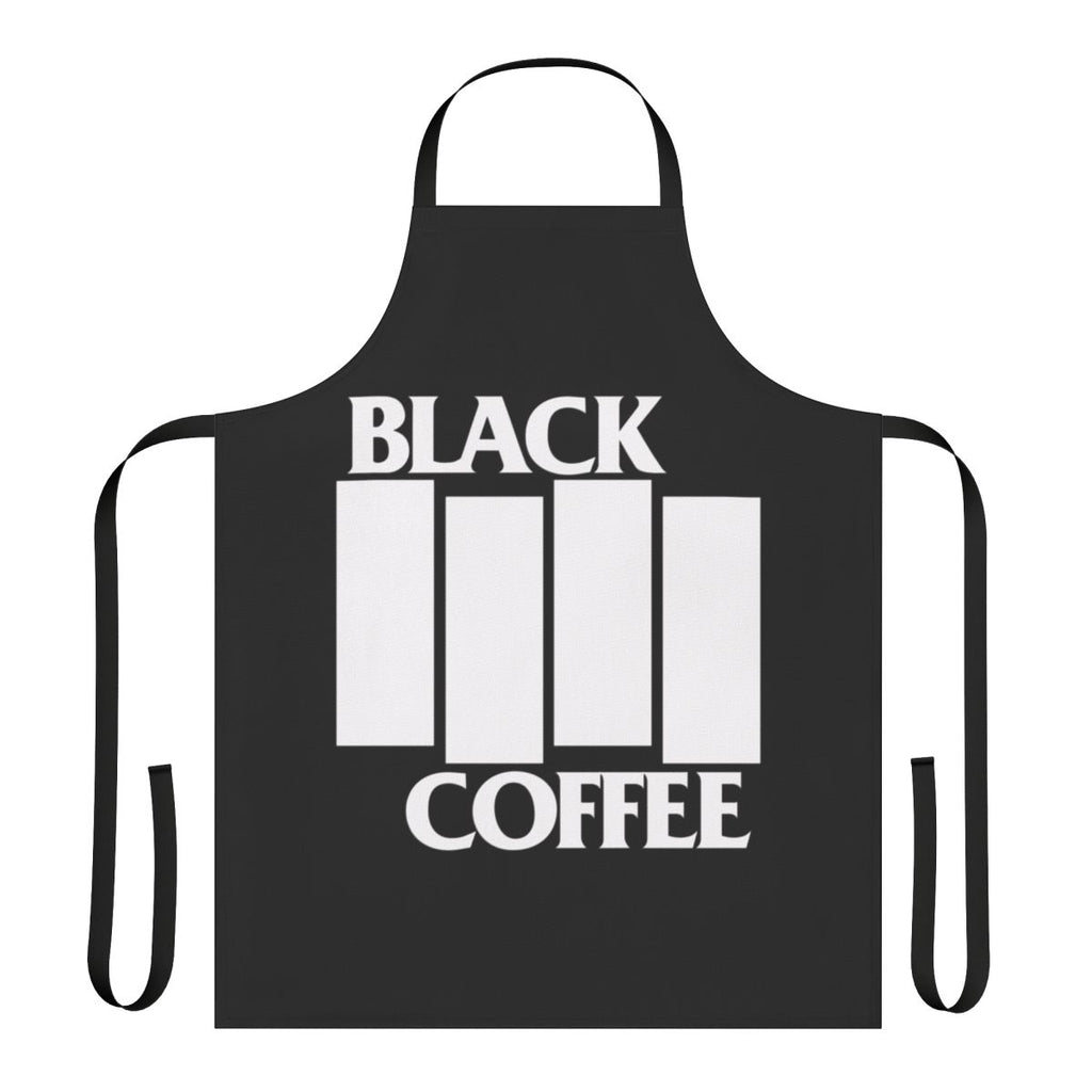 Black apron with coffee and music graphics for hardcore coffee and metalcore fans