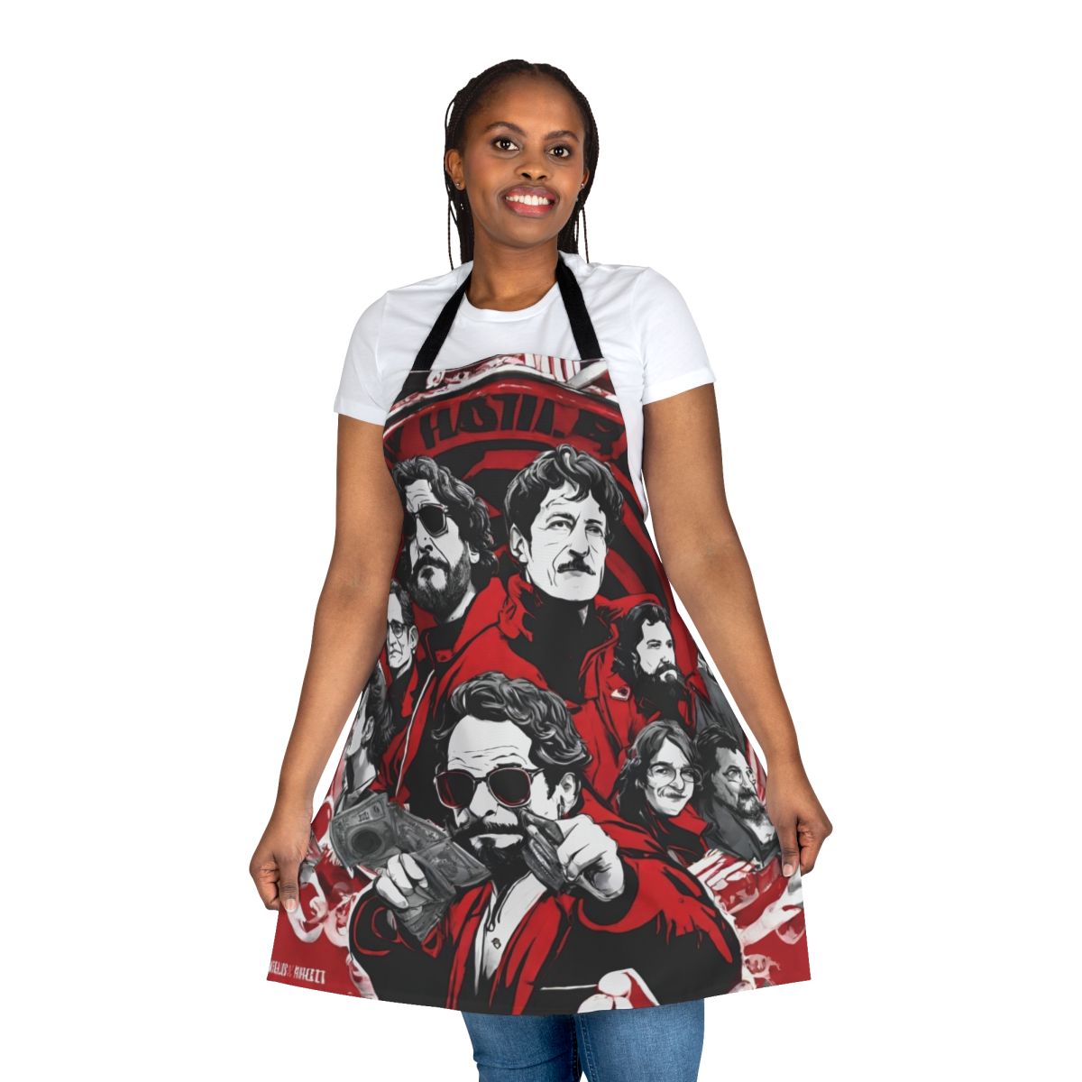 Bold and stylish money heist inspired apron featuring the main characters