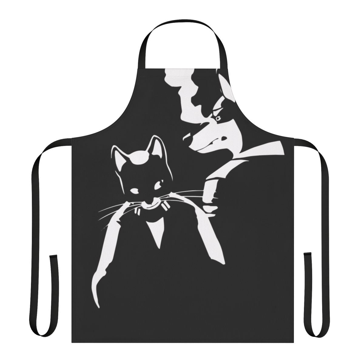 Striking black and white apron with lone digger and robot design