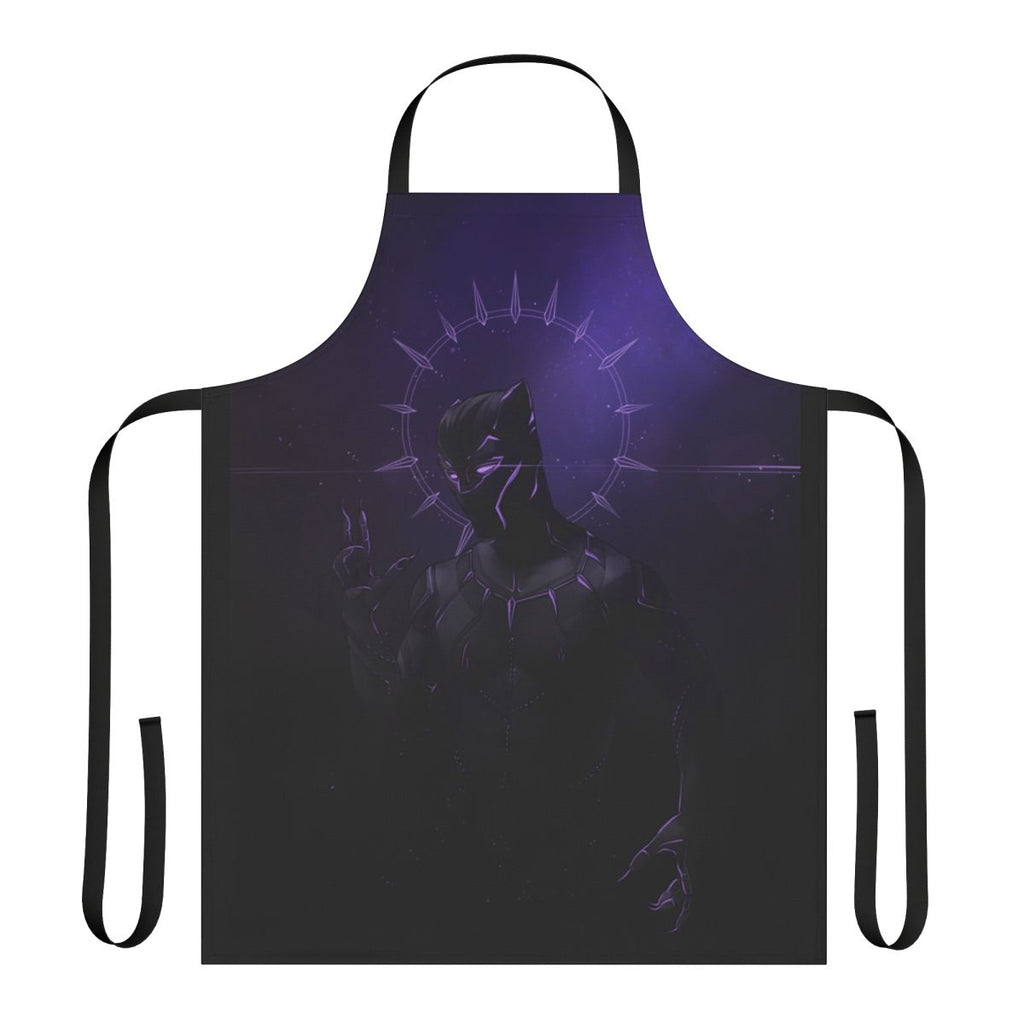 Panther print apron with bold black and purple design