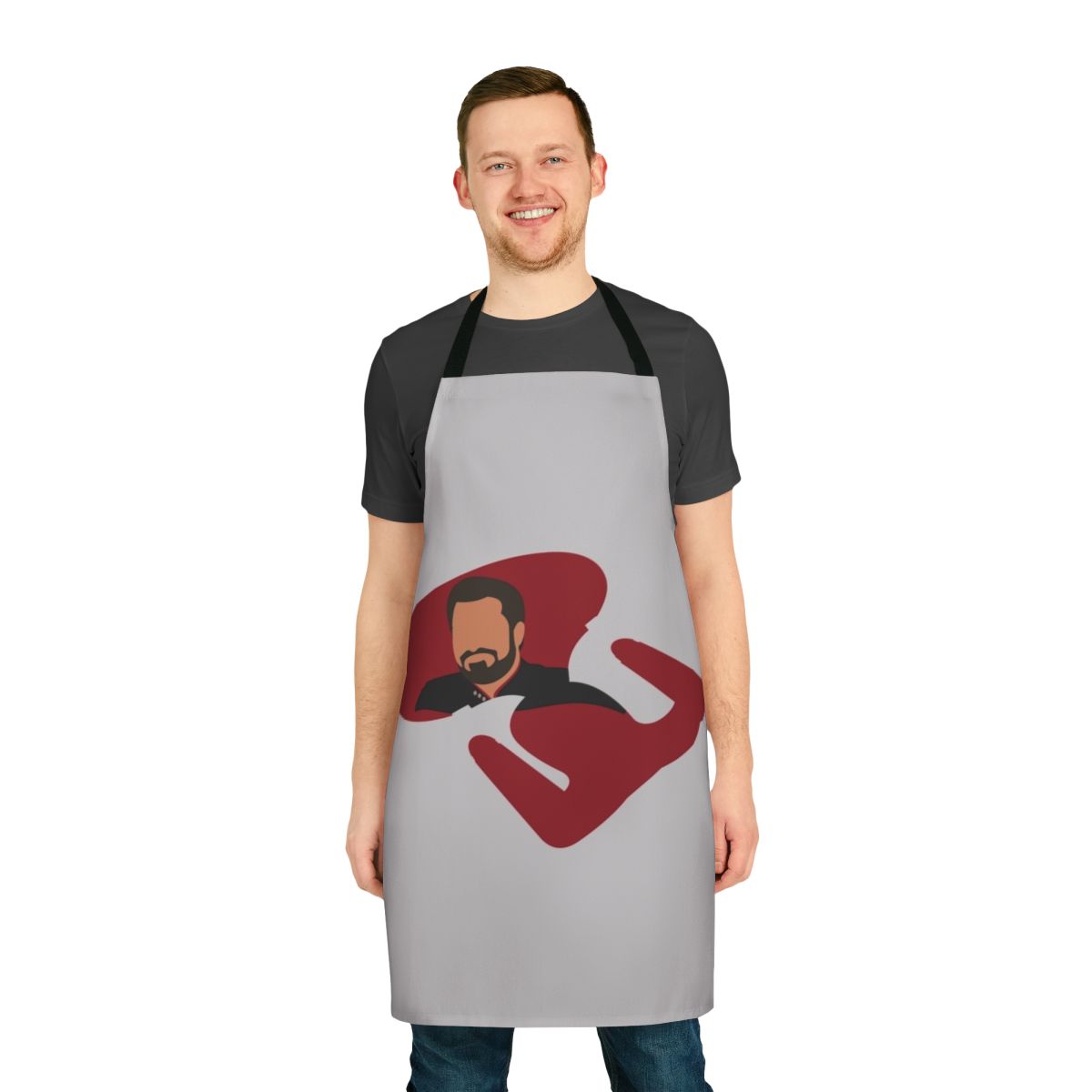 Star Trek-inspired apron featuring the USS Enterprise and Commander Riker