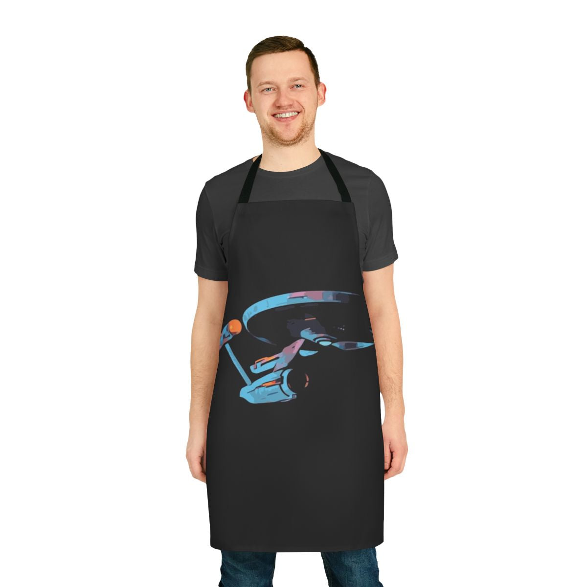 Star Trek inspired apron featuring a "To Boldly Go" design for sci-fi fans