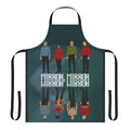 A black and white apron with the text "Mirror Mirror" and imagery inspired by the Star Trek Mirror Universe.