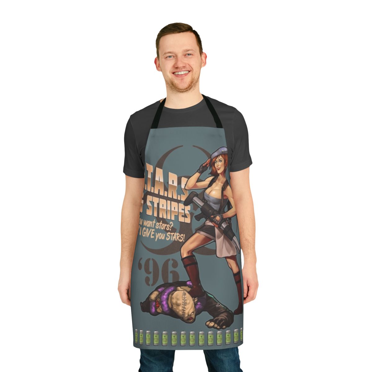 Bombshell-style apron featuring Resident Evil characters and imagery