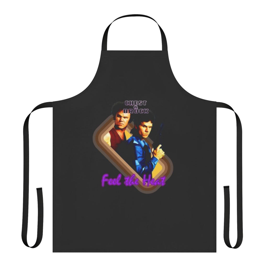 Boogie Nights-inspired parody apron featuring Brock Landers and Chest Rockwell