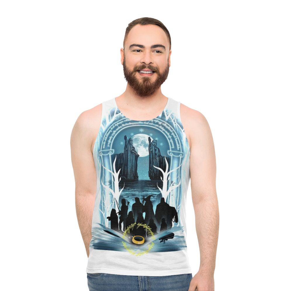 Unisex tank top with a book-themed graphic design for bookworms