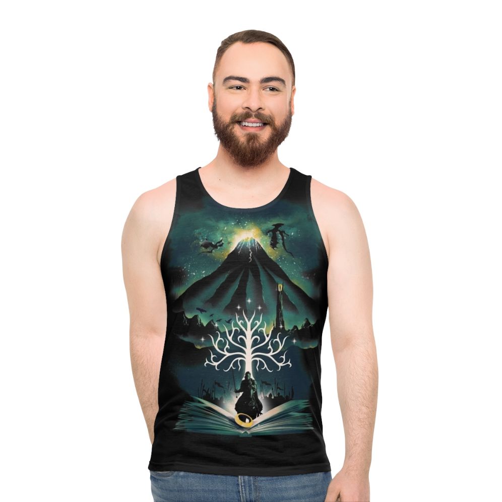 Unisex tank top with "Book of the Return" design