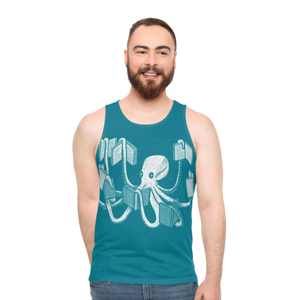 Unisex tank top with octopus and book design