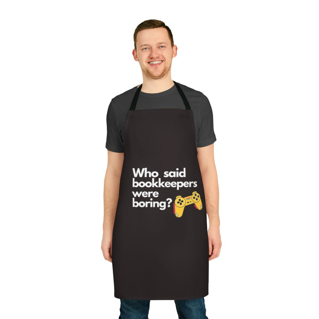 Apron featuring a humorous quote about bookkeepers, ideal for bookkeeping, accounting, and gaming enthusiasts.