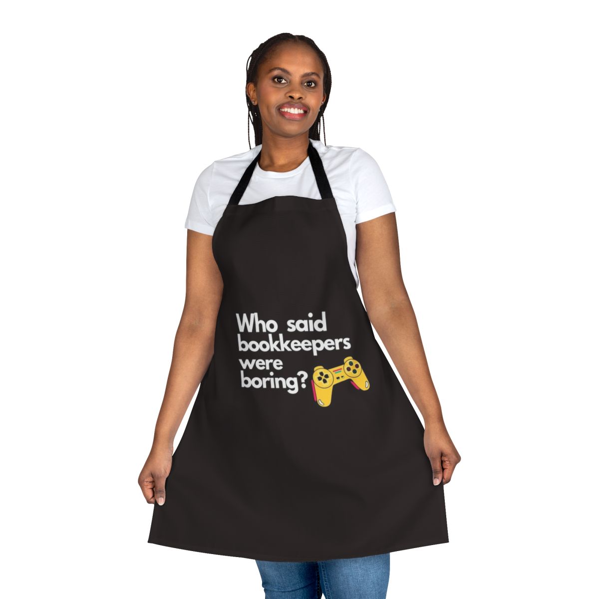 Apron featuring a humorous quote about bookkeepers, ideal for bookkeeping, accounting, and gaming enthusiasts.
