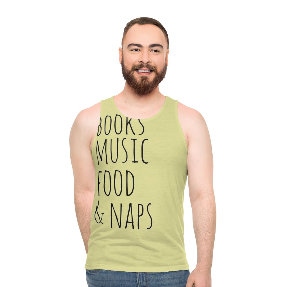 Books, Music, Food & Naps Unisex Tank Top