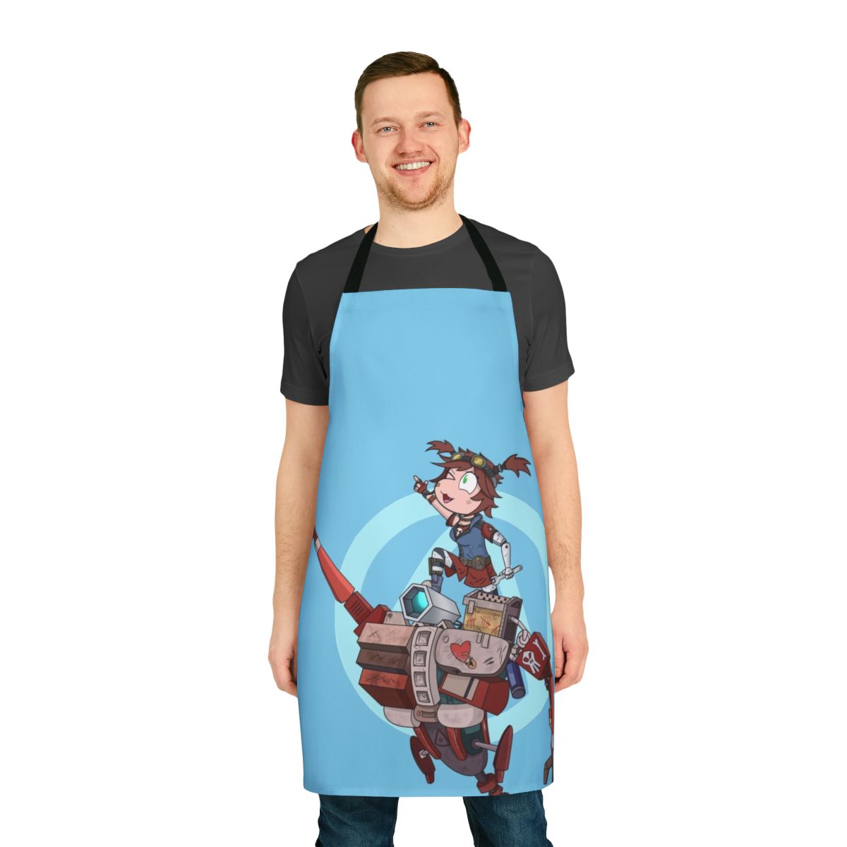 Borderlands 2 inspired Gaige mechromancer apron with robot arm, skull and heart design