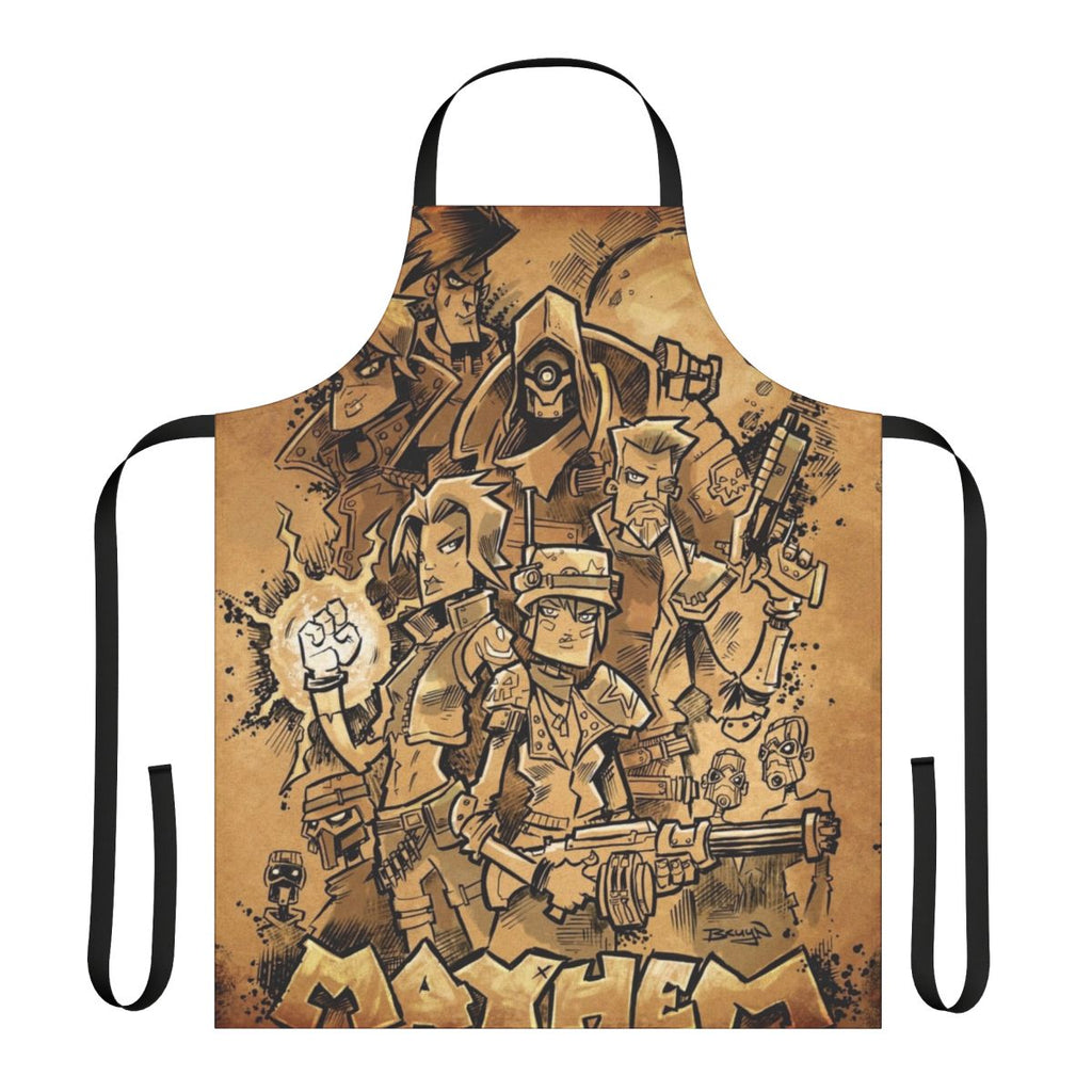 Borderlands 3 fan art apron featuring the Mayhem logo and design