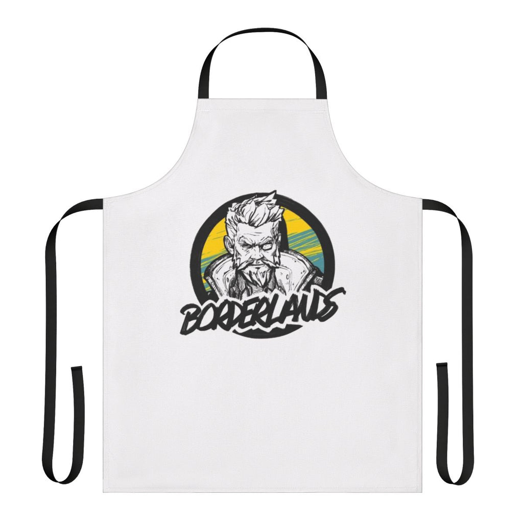 Borderlands themed apron featuring the Borderlands logo and character designs