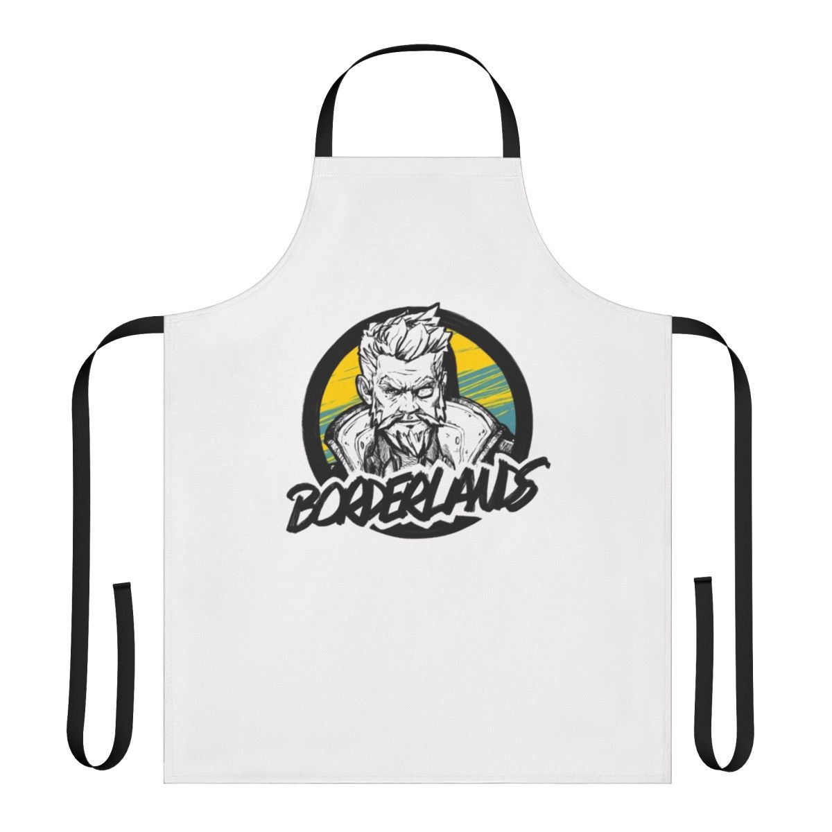 Borderlands themed apron featuring the Borderlands logo and character designs