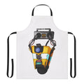 Borderlands-inspired boombox Claptrap apron with bold colors and robotics design