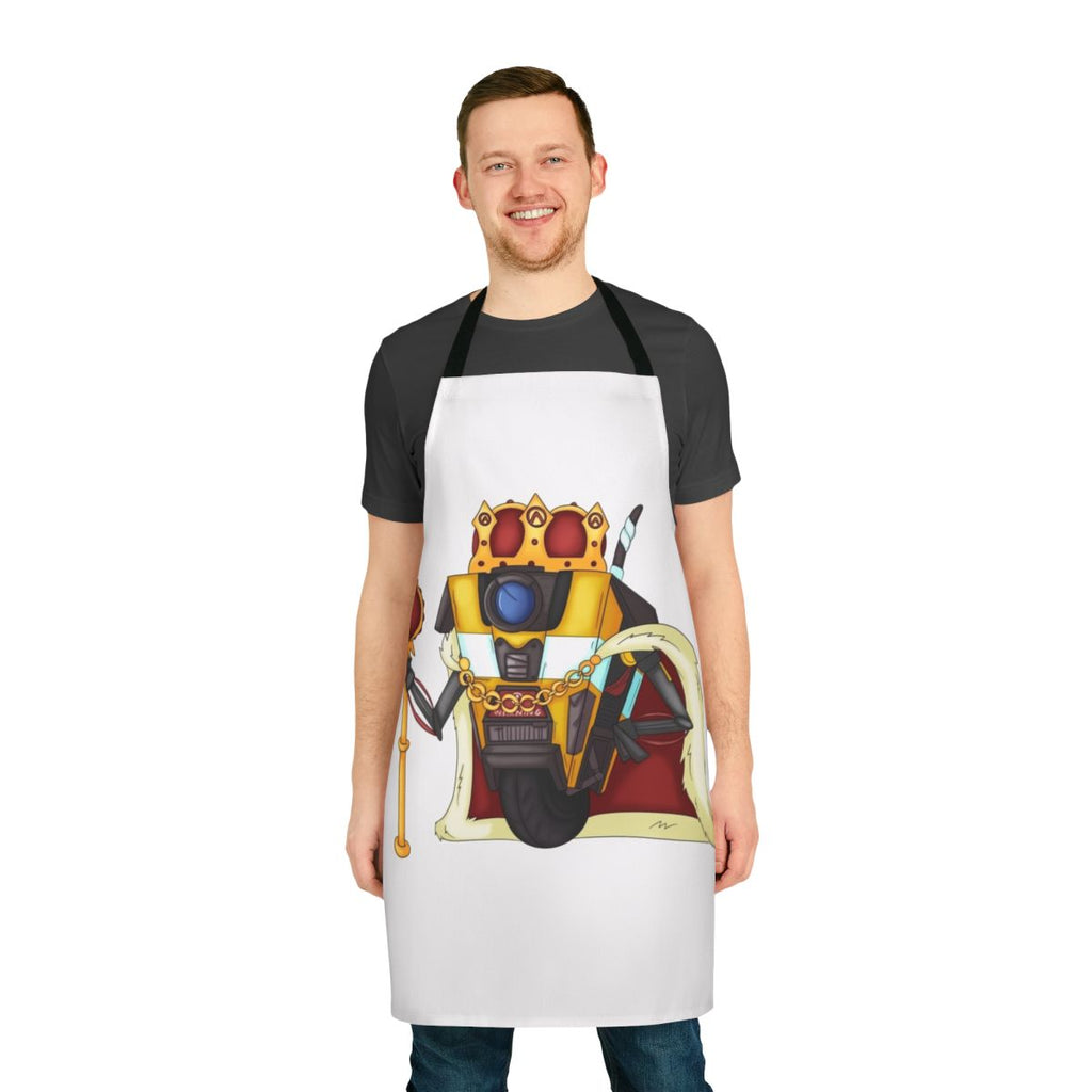 Borderlands-inspired apron featuring the iconic Claptrap robot character