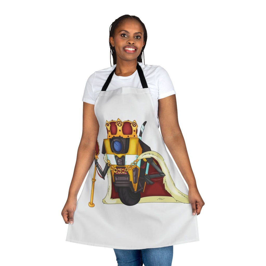 Borderlands-inspired apron featuring the iconic Claptrap robot character