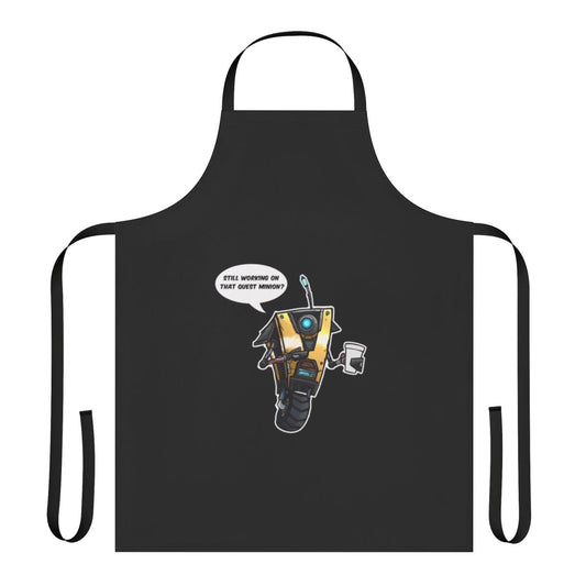 Borderlands-themed apron featuring the iconic Claptrap robot character