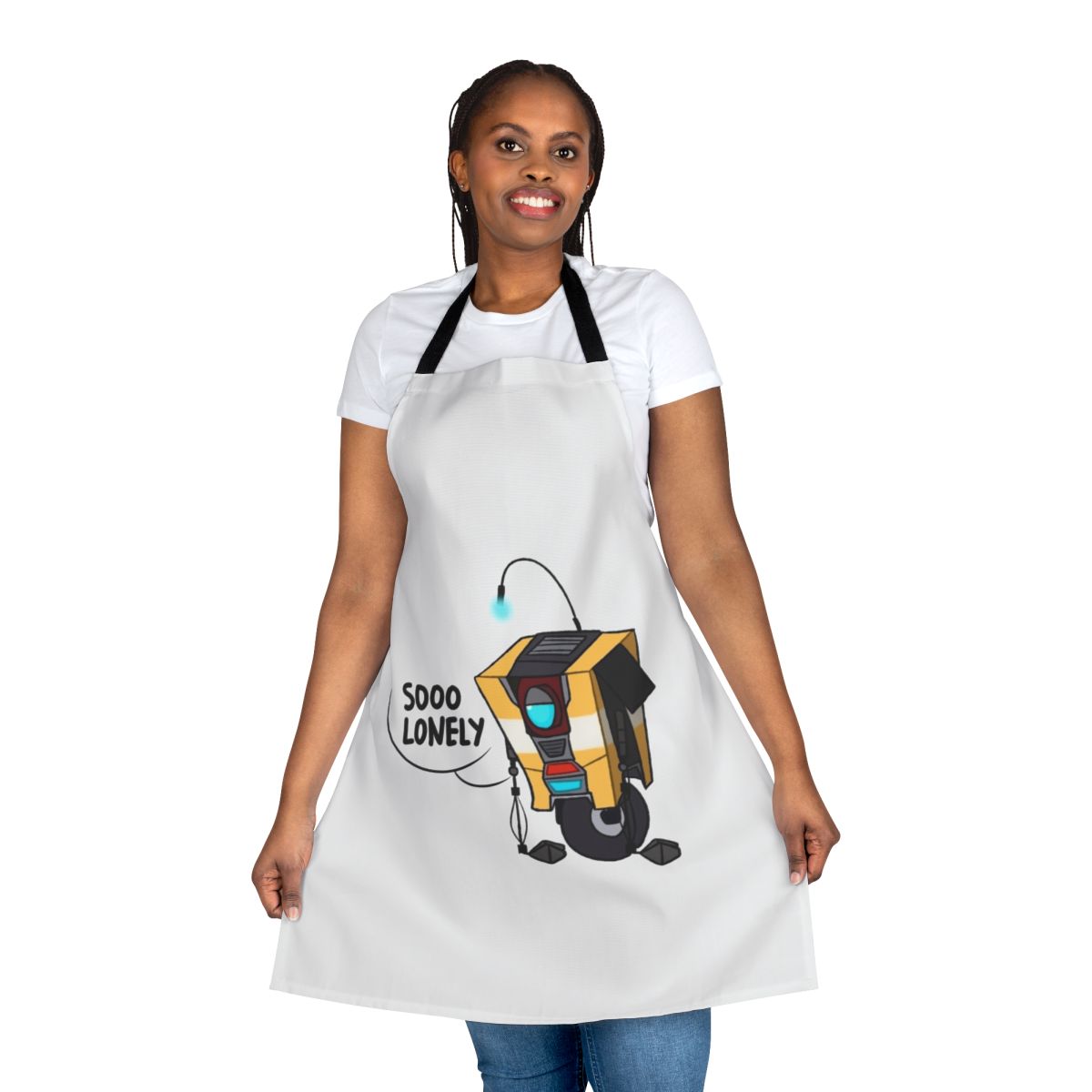 Apron featuring the iconic Claptrap character from the Borderlands video game franchise