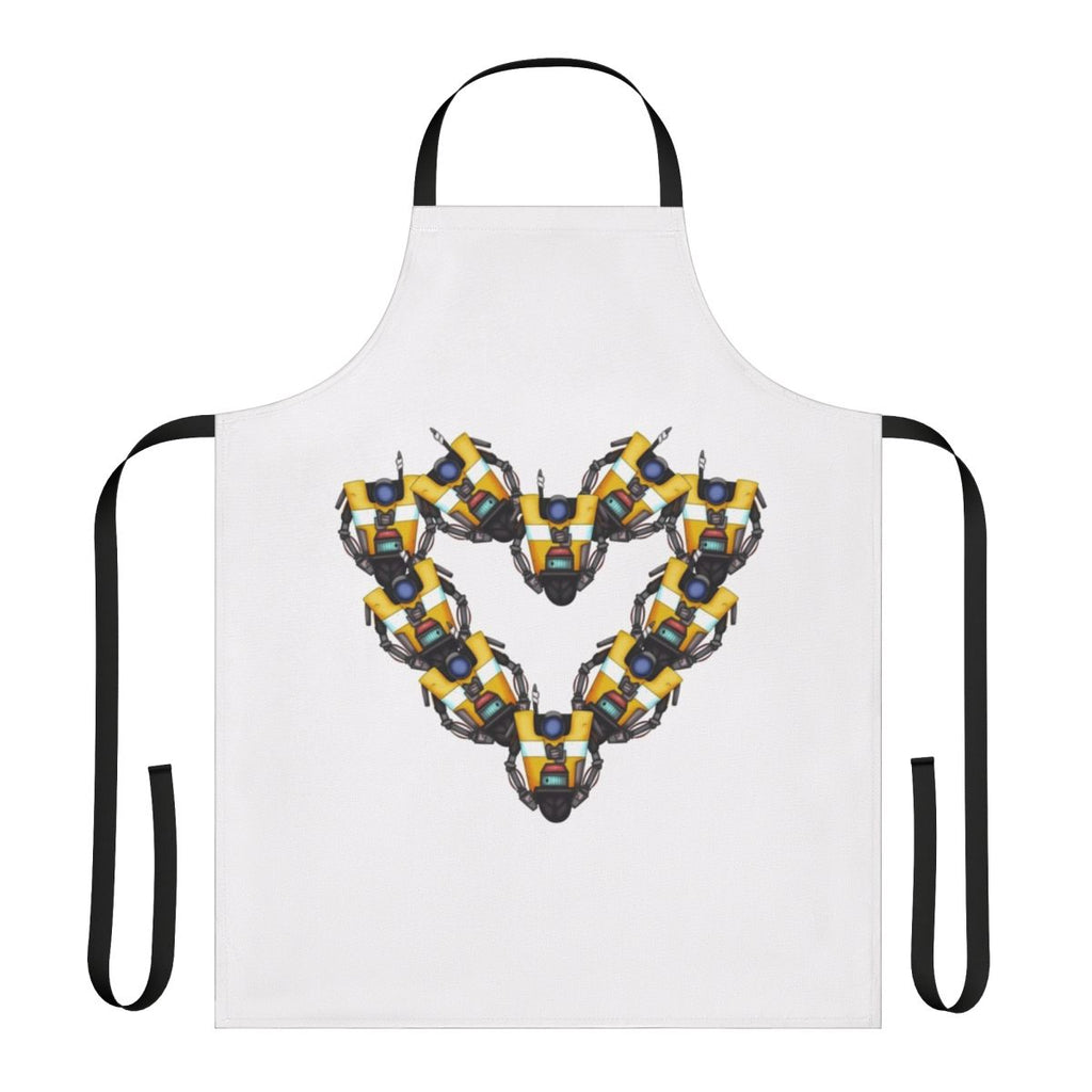 Borderlands-inspired apron featuring the iconic Claptrap robot and a heart design