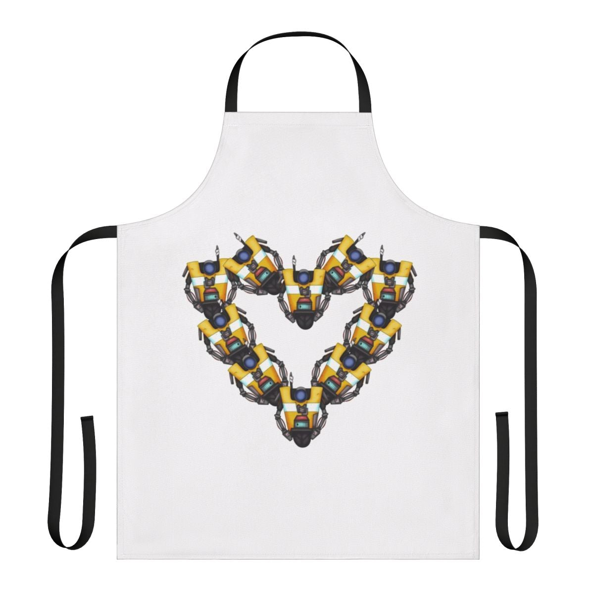 Borderlands-inspired apron featuring the iconic Claptrap robot and a heart design