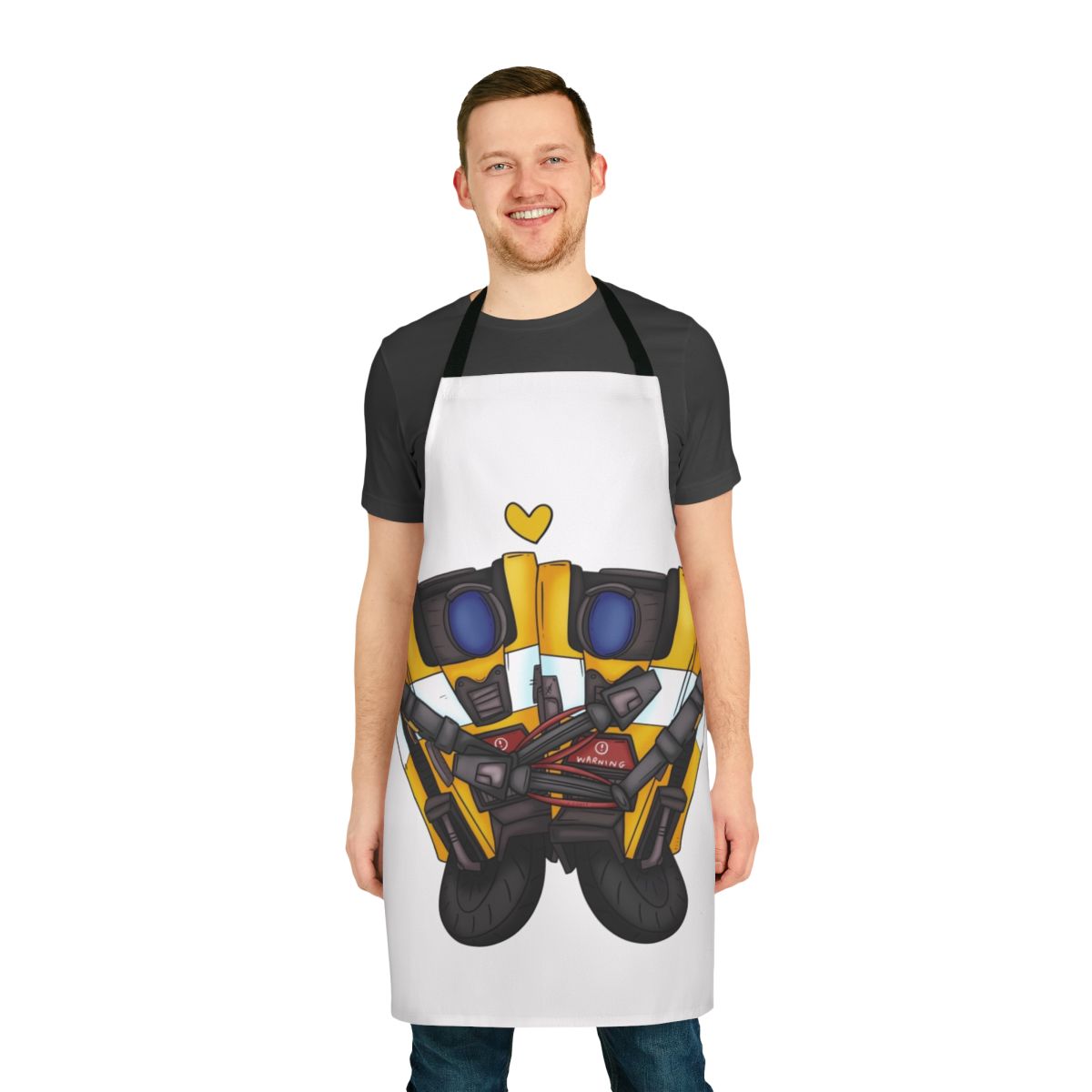 Borderlands inspired apron featuring the lovable robot Claptrap ready to give a hug