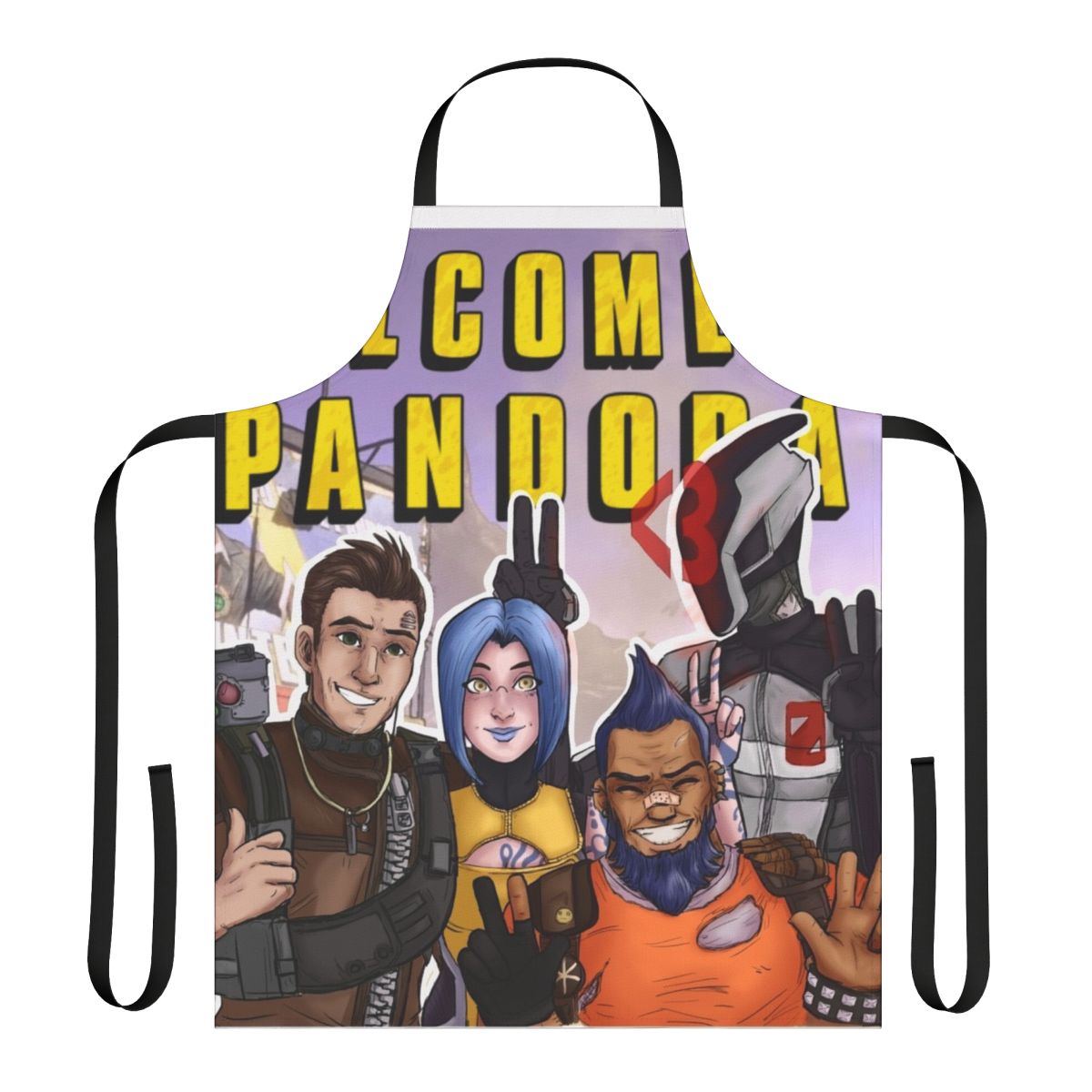 Borderlands-themed custom apron featuring character designs