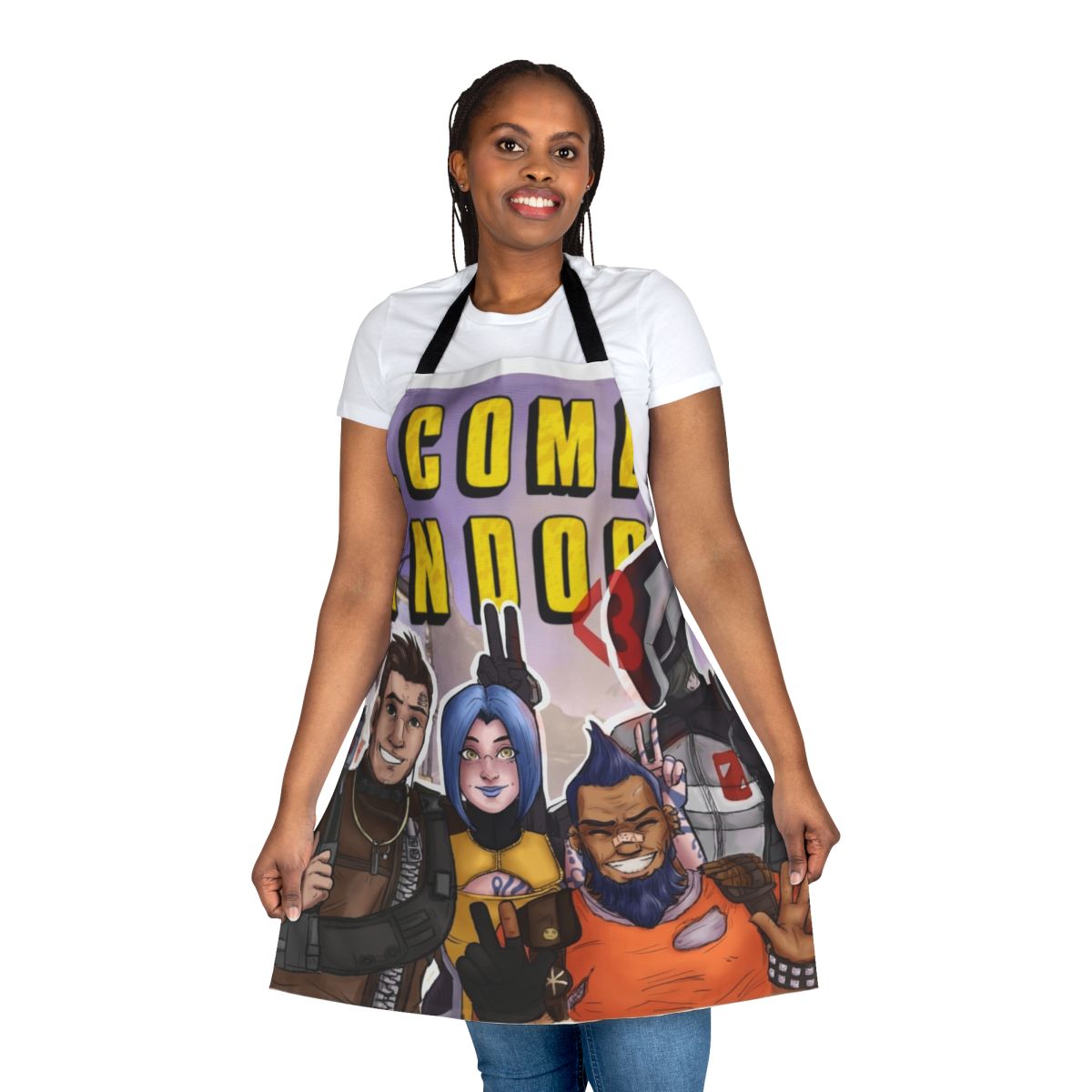 Borderlands-themed custom apron featuring character designs