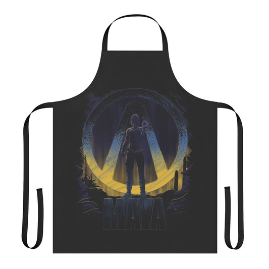 Borderlands-inspired fan art apron featuring the iconic Borderlands game logo and art style