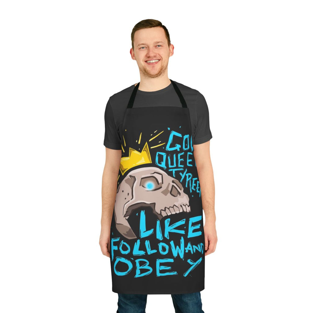 Borderlands-inspired God Queen apron featuring a skull and crown design