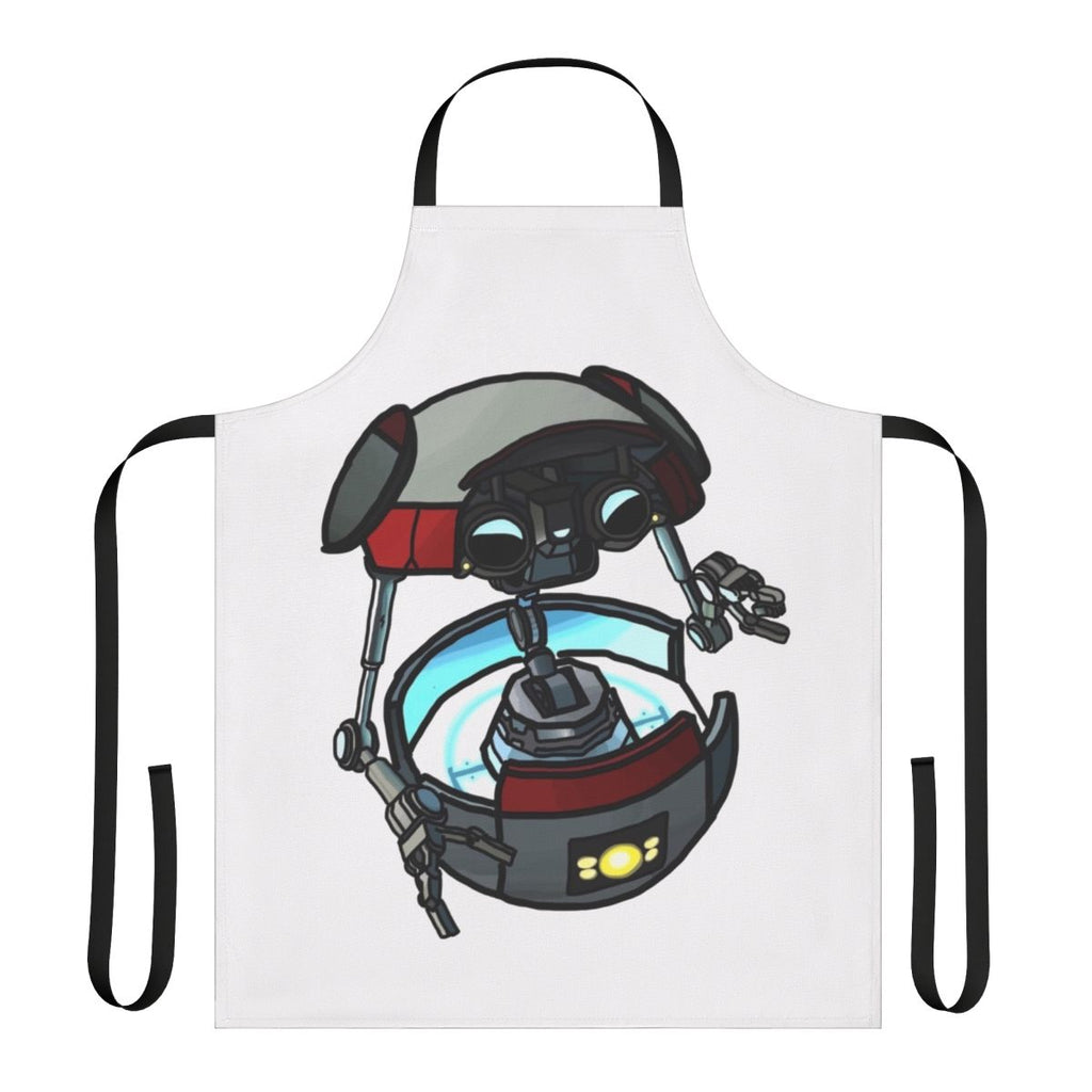Gortys robot from the Borderlands video game series featured on an embroidered apron