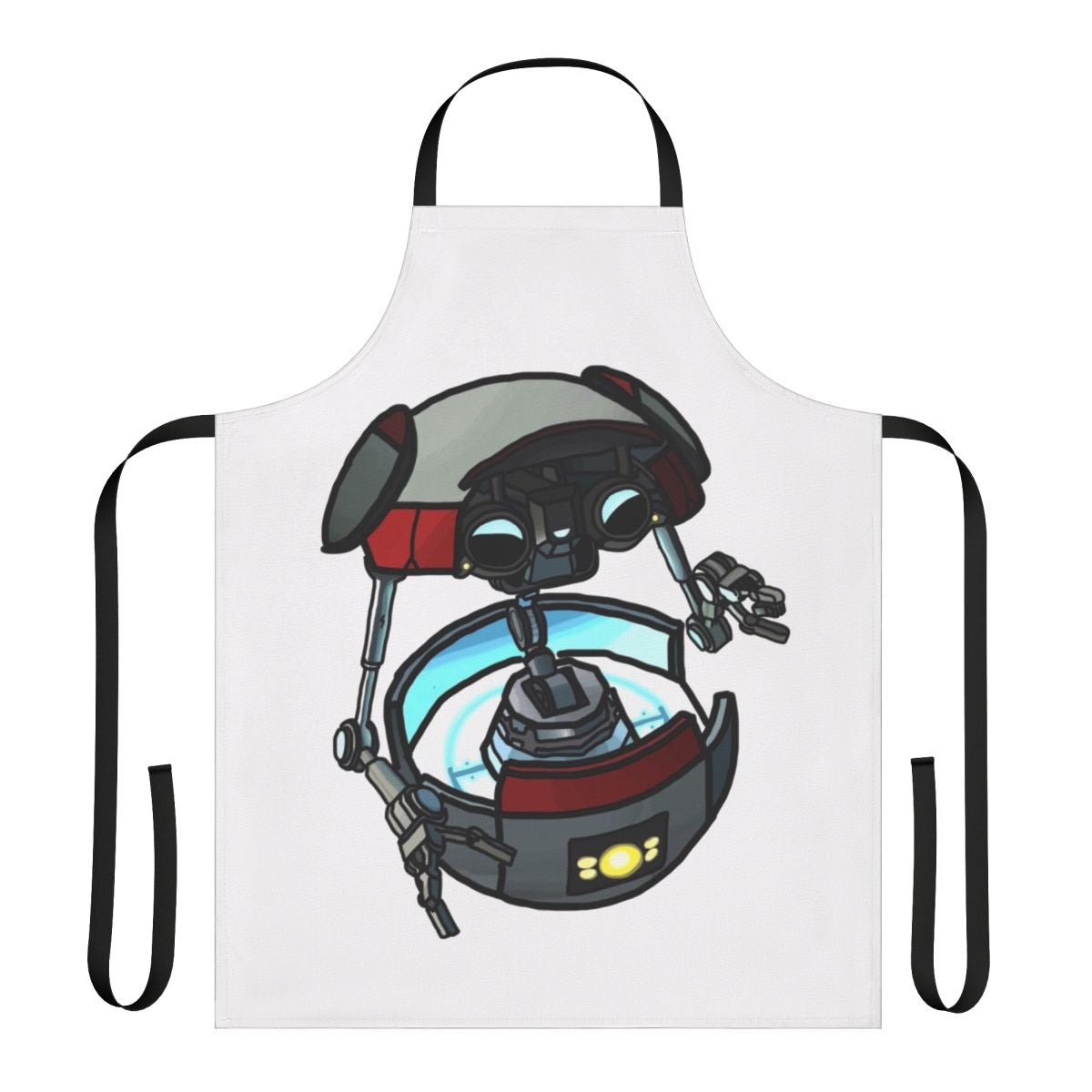 Gortys robot from the Borderlands video game series featured on an embroidered apron