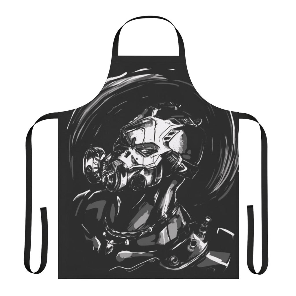 "Monochrome cellshade design apron featuring Borderlands character Krieg"