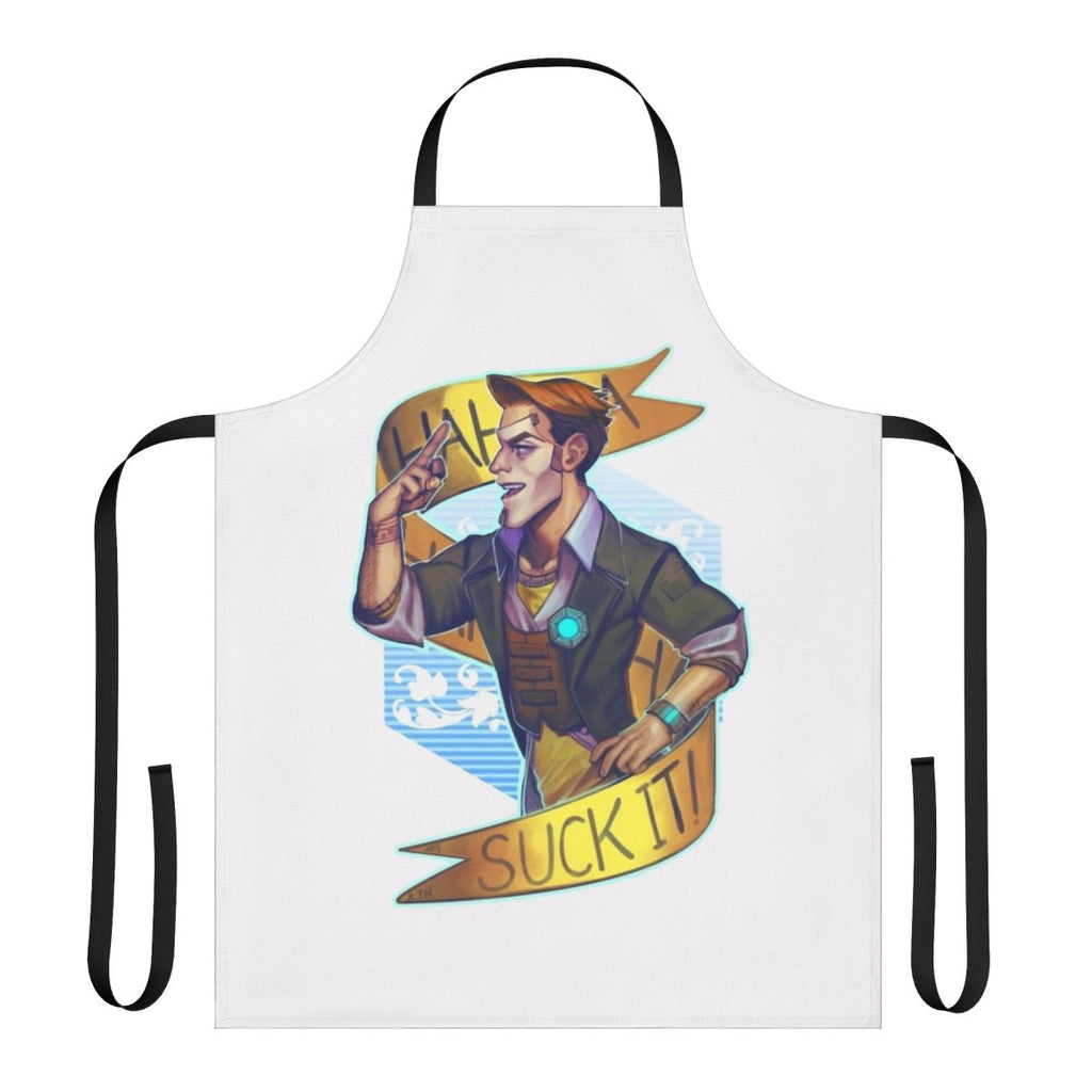 Borderlands inspired novelty apron featuring the character Handsome Jack